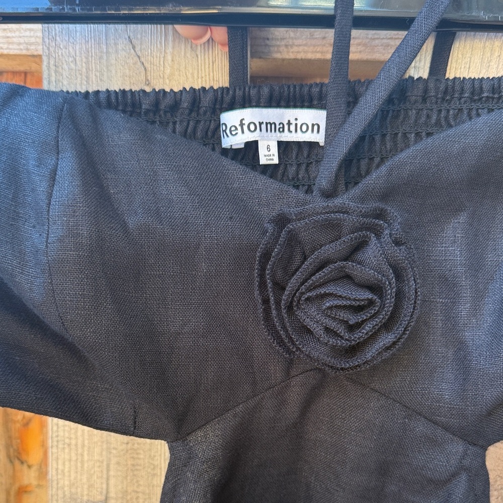 Reformation Charcoal Dress with Rosette Accent